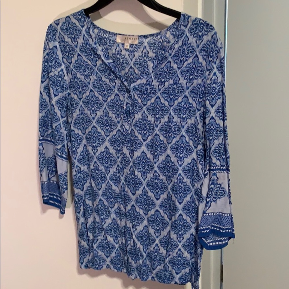 Multi-pattern blue blouse